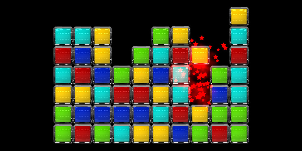 Kubix game play in a 10 by 10 crystal cubes