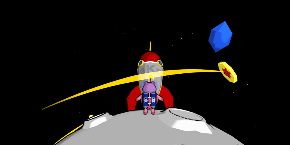 Space Pig exploring the moon